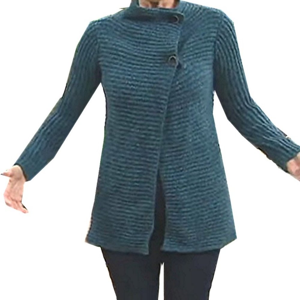 Fisherman Out of Ireland Merino Wool and Cashmere Blend Ribbed Cardigan
